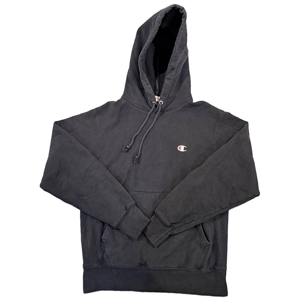 Champion Reverse Weave Hoodie Small Black Heavyweight Fleece Pullover C Logo
